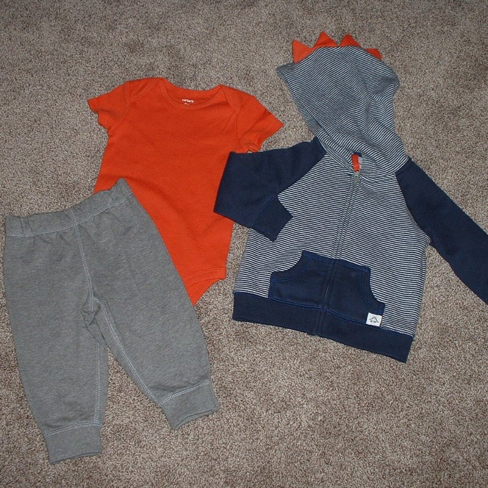 Carter's Newborn Baby Boy Navy Blue Dinosaur Hoodie 3pc Pants Set Outfit NB NWT